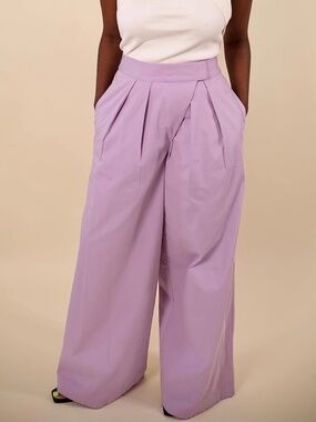 NWT The Drop Women's Crème Brulee Wide Leg Pleated Twill Pant Large